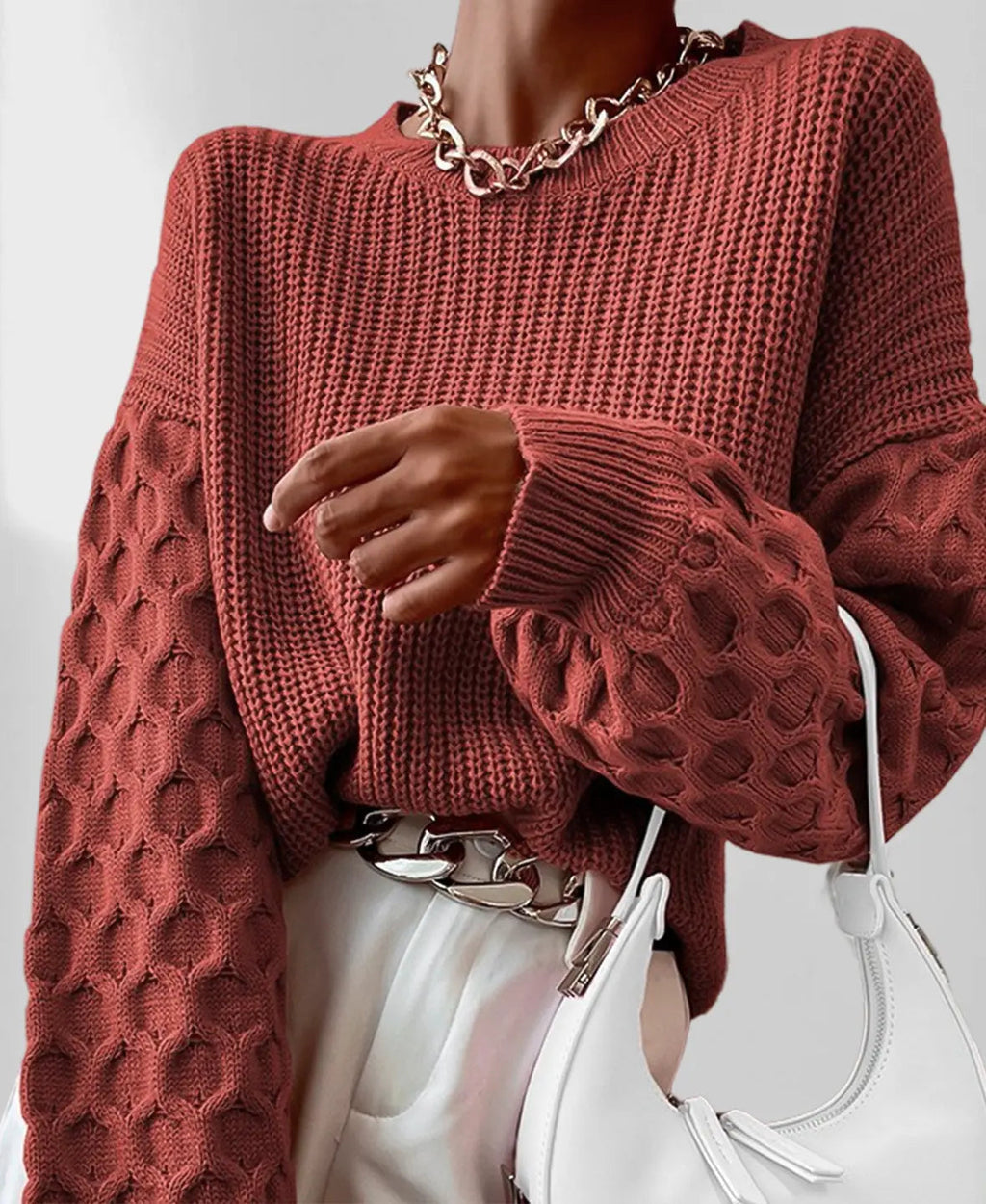 Maglione con maniche a lanterna da donna - maglione lavorato a maglia comodo e ampio per l'autunno