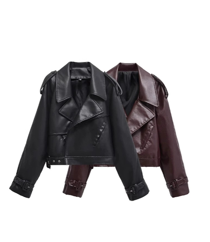 Giacca in ecopelle con cintura Premium da donna