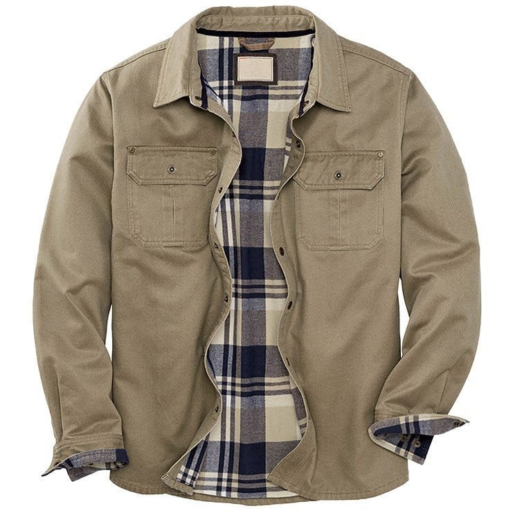 Giubbotto bomber cerato da uomo – Cappotto foderato in flanella con tasche sul petto