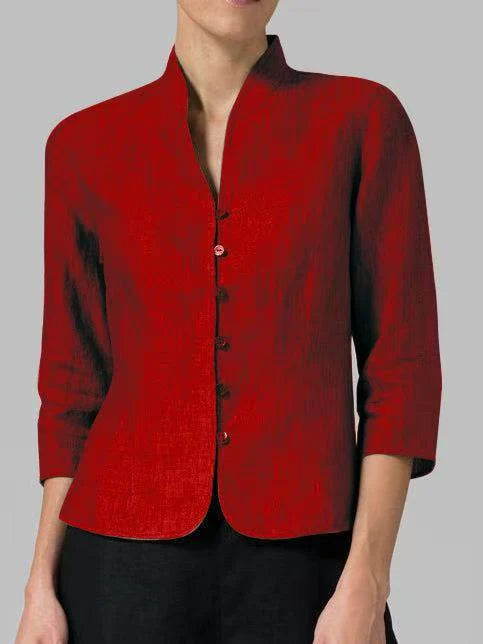 Camicetta vintage in cotone e lino da donna – Top casual a maniche lunghe