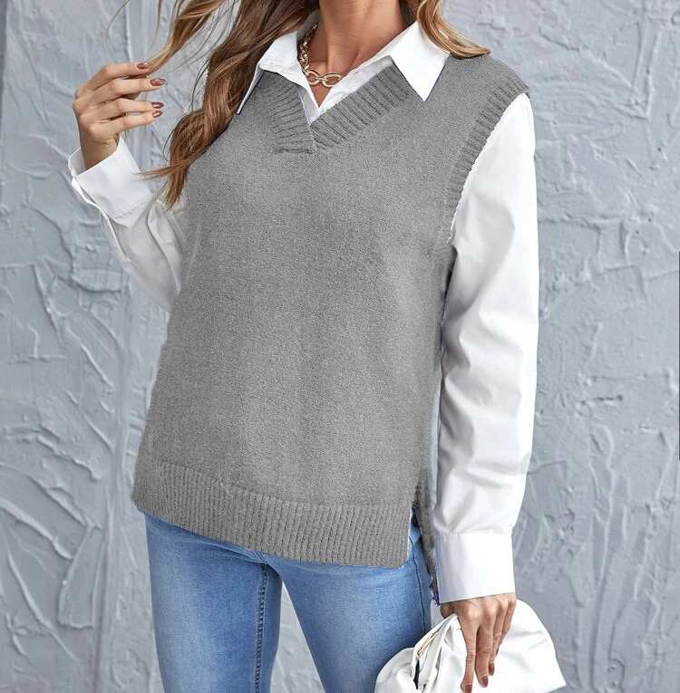 Gilet in maglia con scollo a V da donna - capospalla leggero e morbido senza maniche