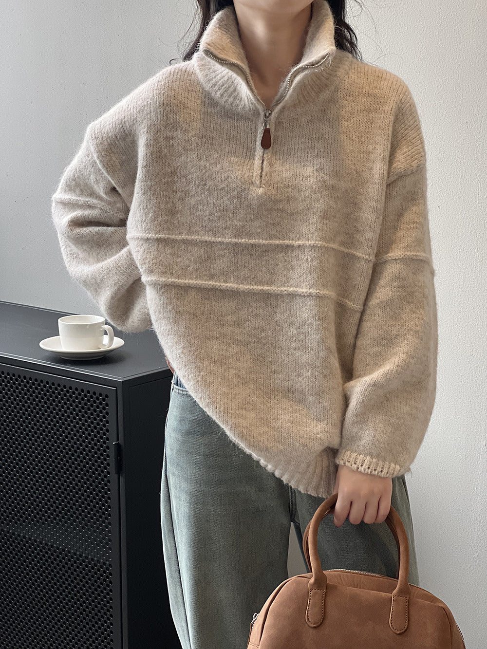 Women's soft half-zip high-neck sweater – Casual and warm