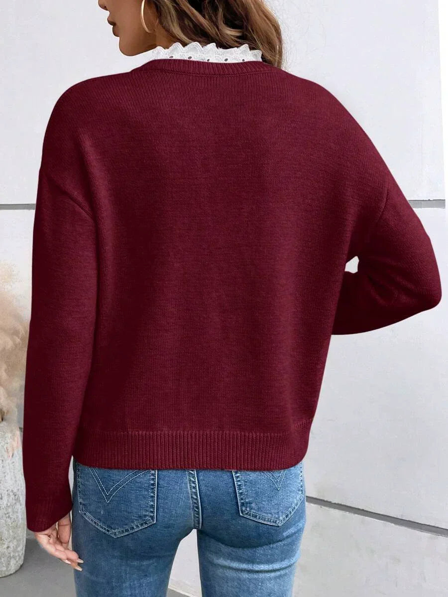 Elegante maglione con scollo a V da donna – Pullover casual a maniche lunghe