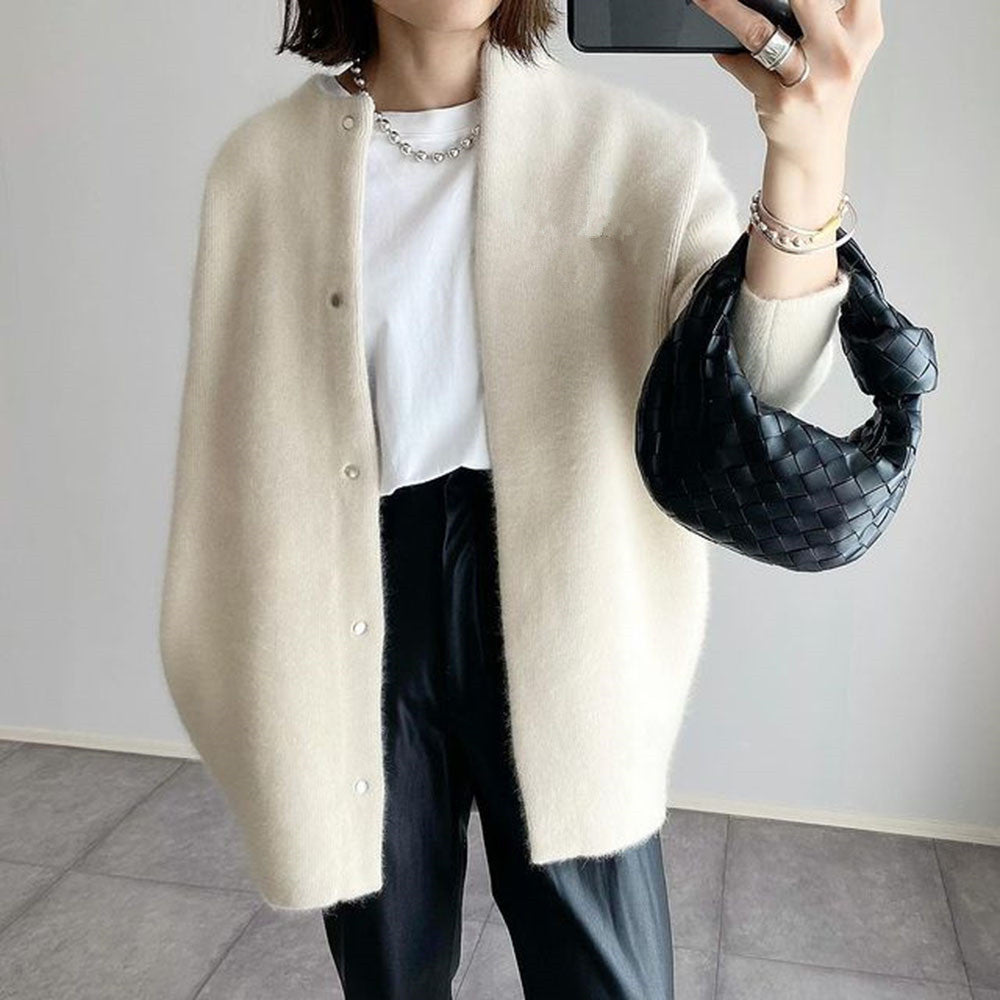 Elegante cardigan lungo con bottoni da donna – Comodo maglione girocollo