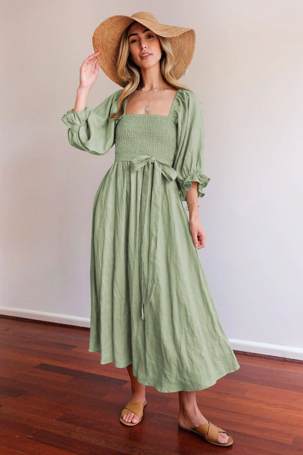 Abito lungo da donna con laccio in vita – Vestito romantico elegante