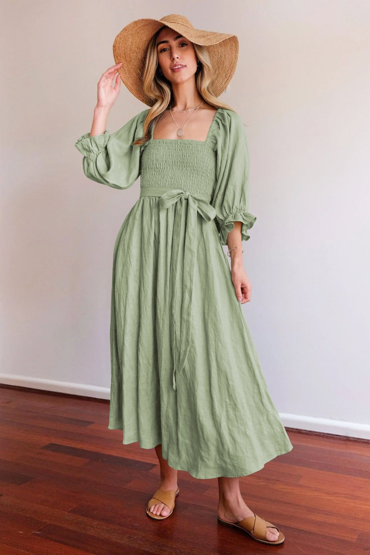 Abito lungo da donna con laccio in vita – Vestito romantico elegante