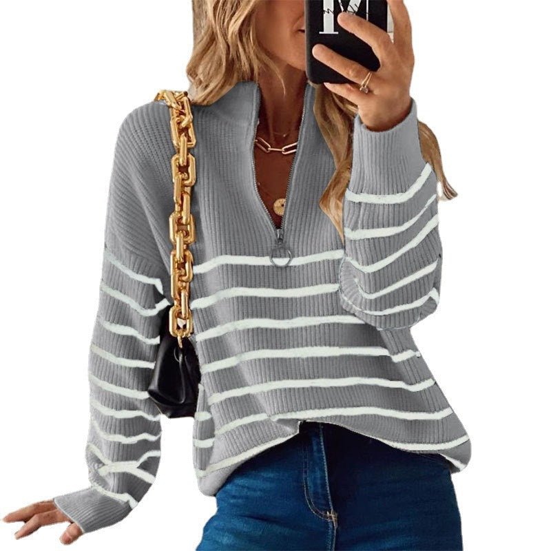 Maglione rigato donna con zip - Morbido e moderno
