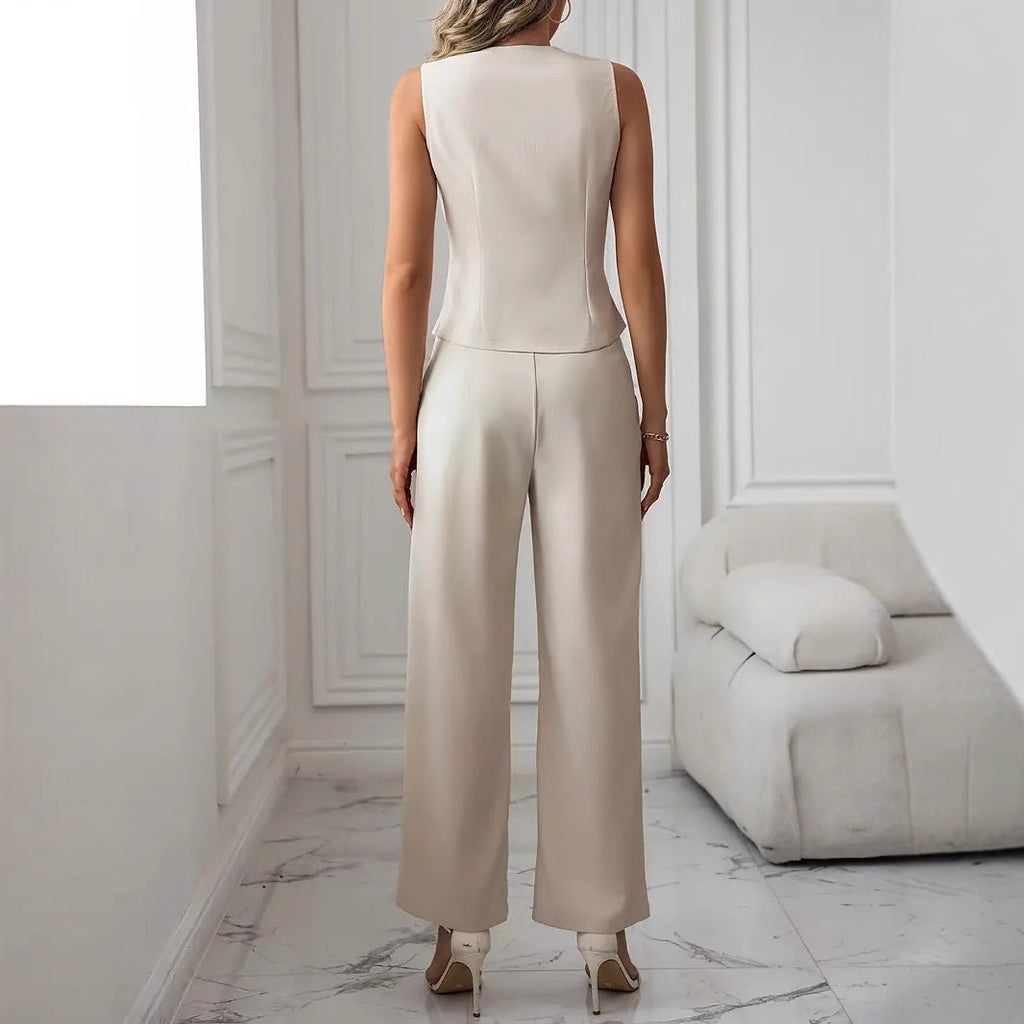 Donna Premium Formale Off-White Gilet Pantaloni Impostato - Elegante, alla moda
