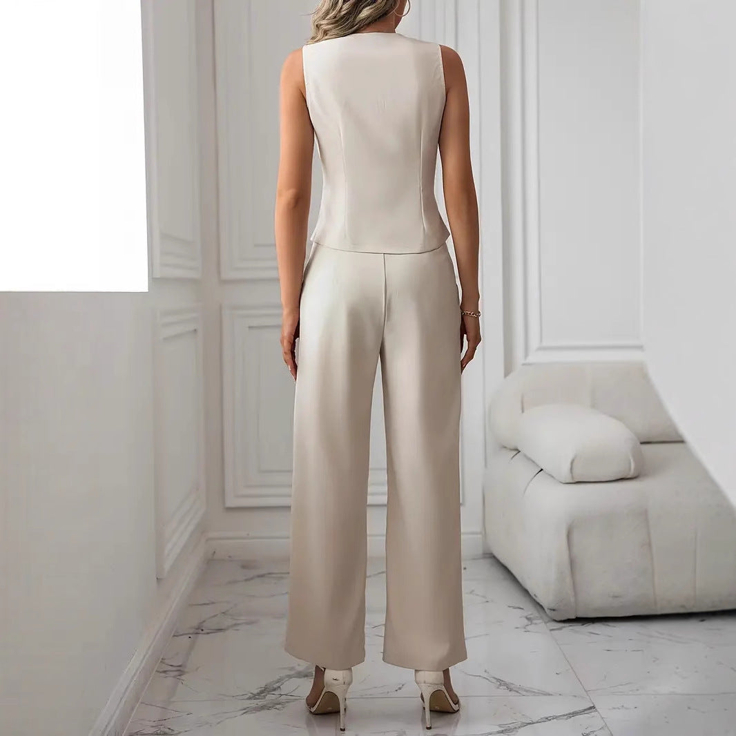 Donna Premium Formale Off-White Gilet Pantaloni Impostato - Elegante, alla moda
