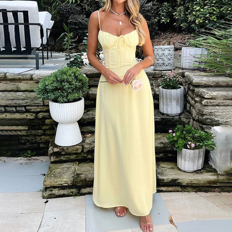 Abito maxi smanicato da donna con corpino arricciato – Leggero ed elegante