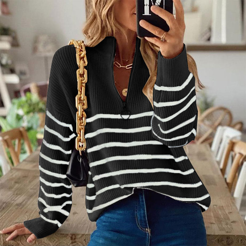 Maglione rigato donna con zip - Morbido e moderno