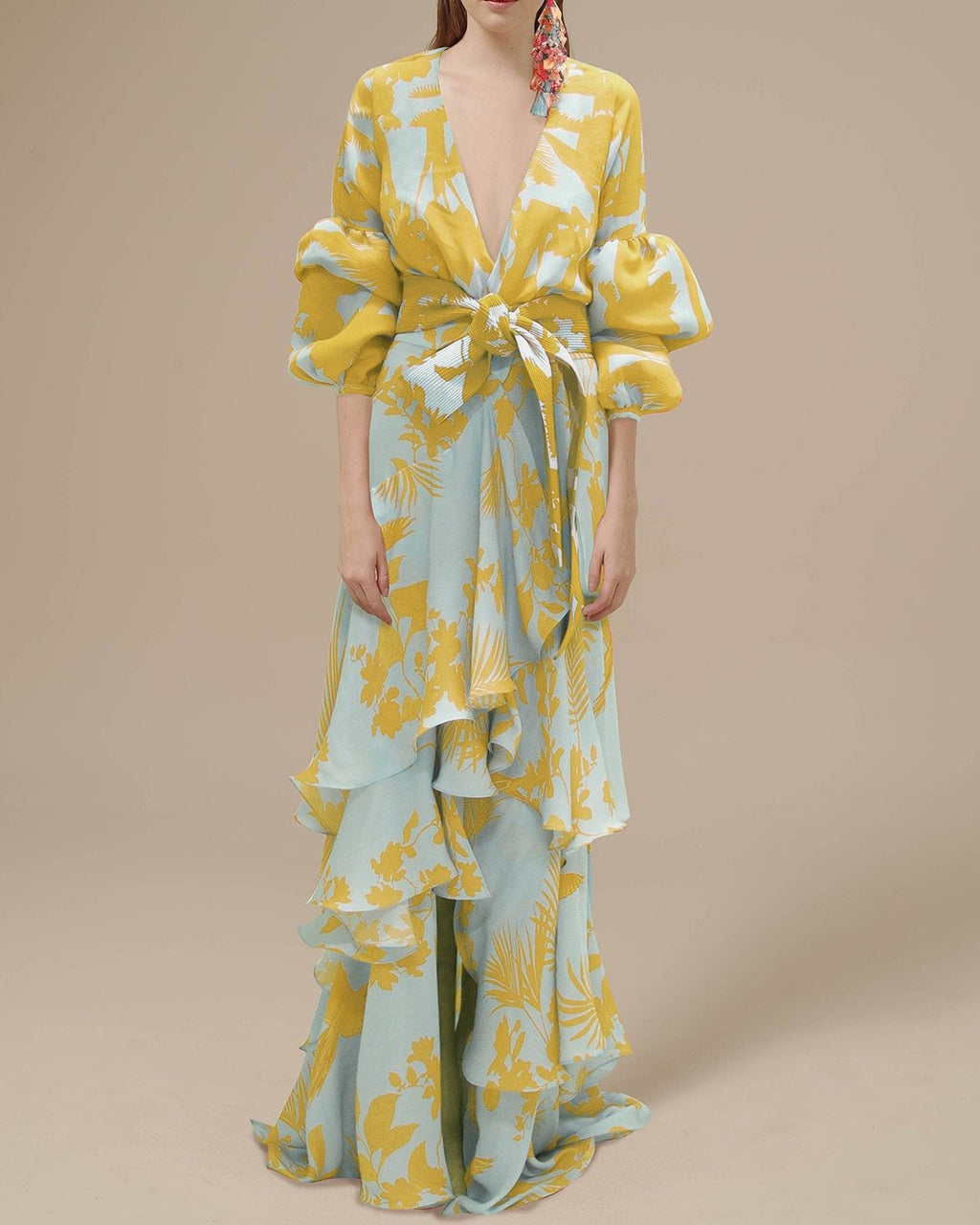 Abito maxi in chiffon stampato da donna – Fluido ed elegante