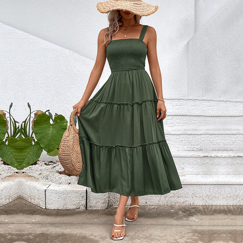Abito estivo con balza vintage e schiena scoperta – Vestito fluido da donna
