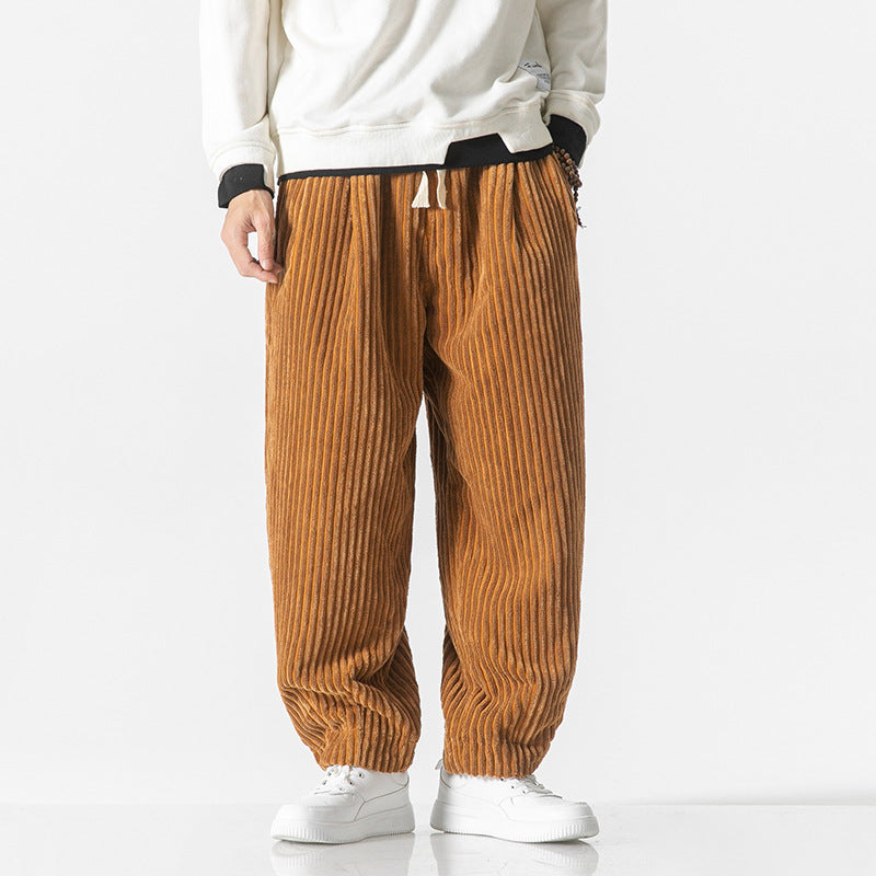 Pantaloni comodi in velluto a coste da uomo – Elastico in vita con tasche