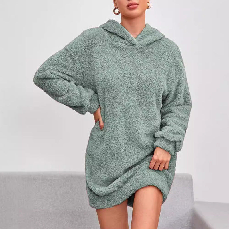Oversized sweatshirtkjole til damer med hætte i blød fleece