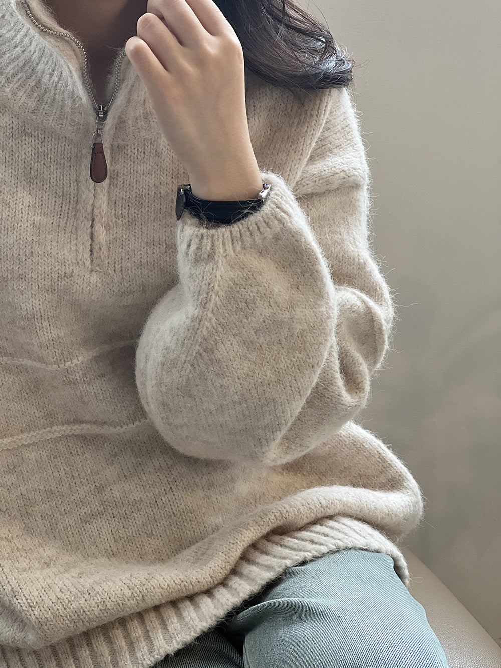 Women's soft half-zip high-neck sweater – Casual and warm