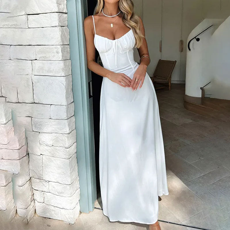Abito maxi smanicato da donna con corpino arricciato – Leggero ed elegante