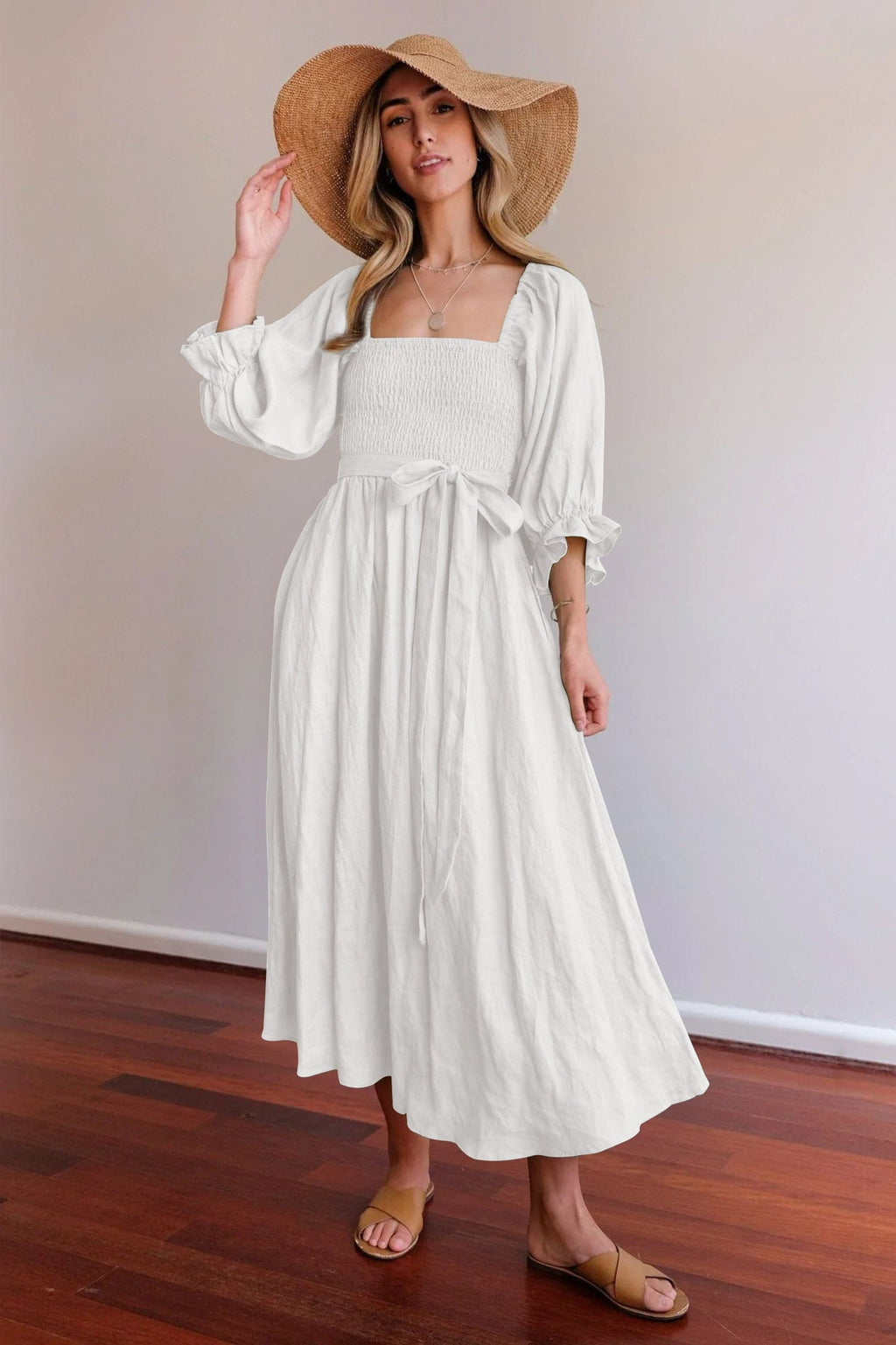 Abito lungo da donna con laccio in vita – Vestito romantico elegante