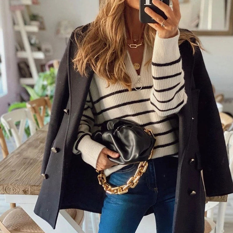 Maglione rigato donna con zip - Morbido e moderno