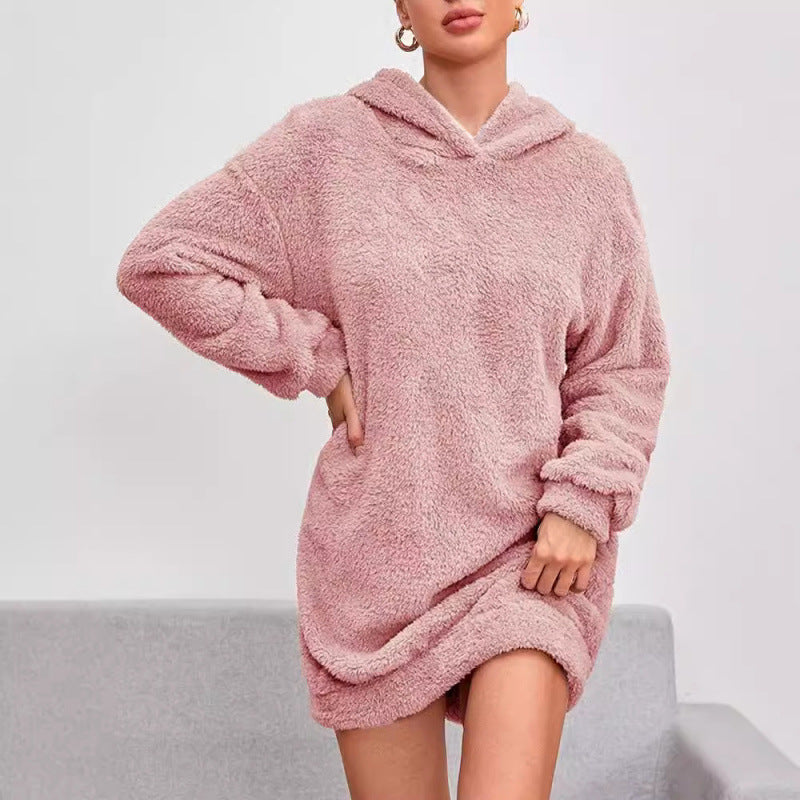 Oversized sweatshirtkjole til damer med hætte i blød fleece
