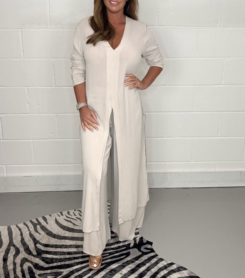 Top lungo casual da donna in due pezzi e pantaloni casual