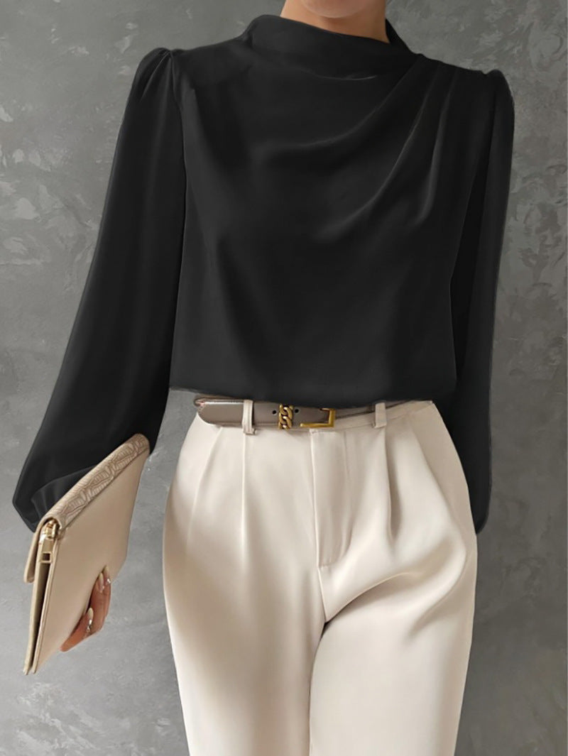Elegante camicetta da donna con colletto rialzato - Top a maniche lunghe