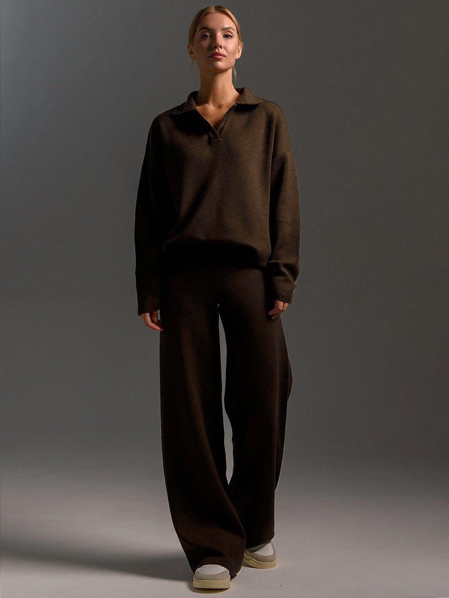 Completo casual elegante da donna - pantaloni a gamba larga e maglione polo