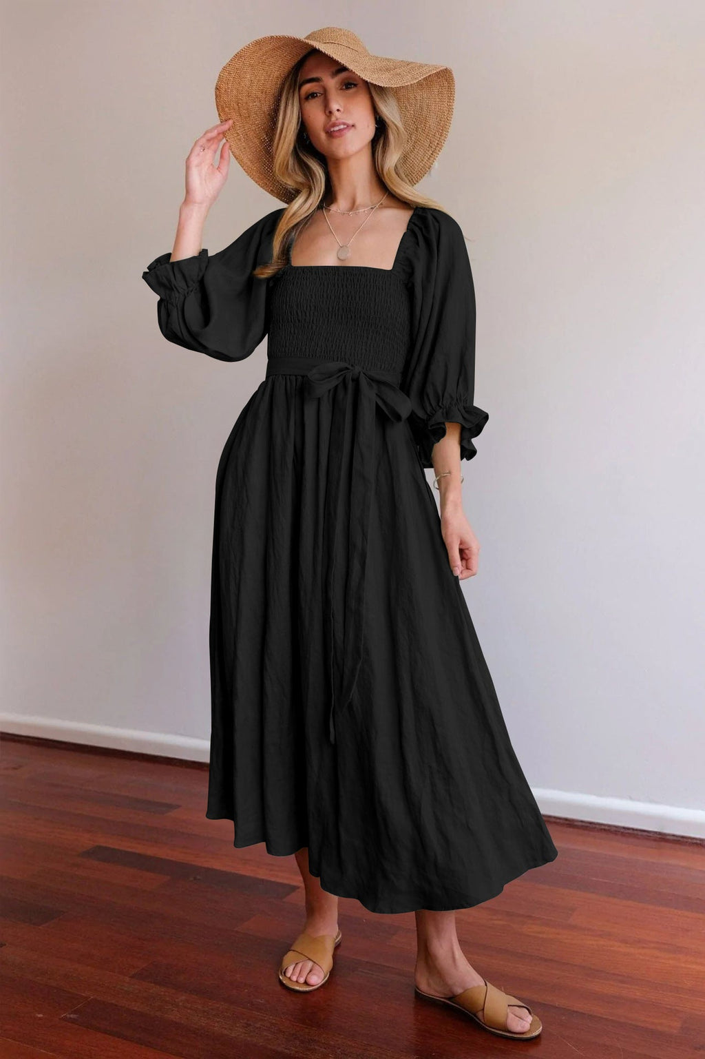 Abito lungo da donna con laccio in vita – Vestito romantico elegante