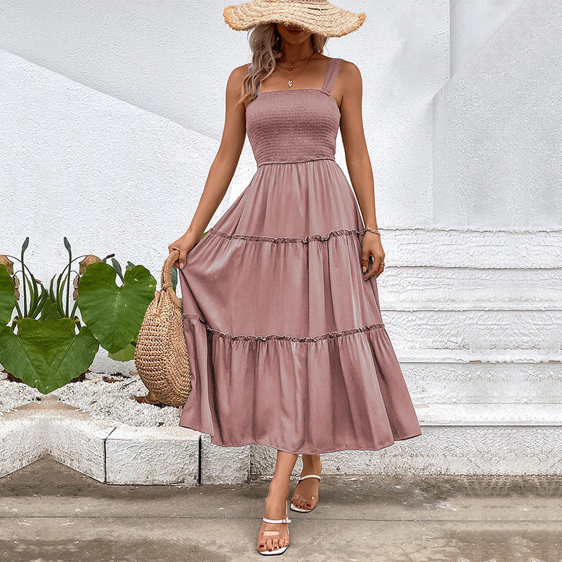 Abito estivo con balza vintage e schiena scoperta – Vestito fluido da donna