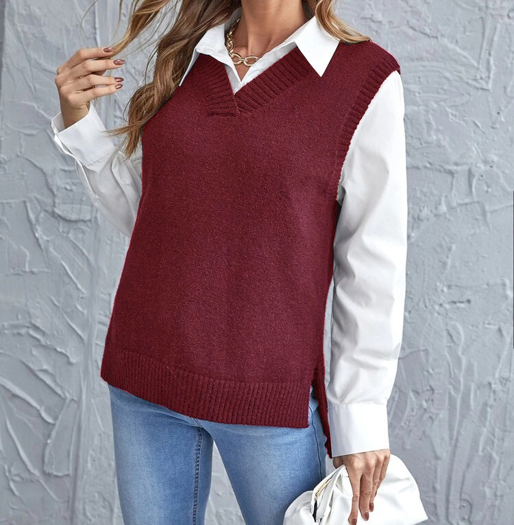 Gilet in maglia con scollo a V da donna - capospalla leggero e morbido senza maniche