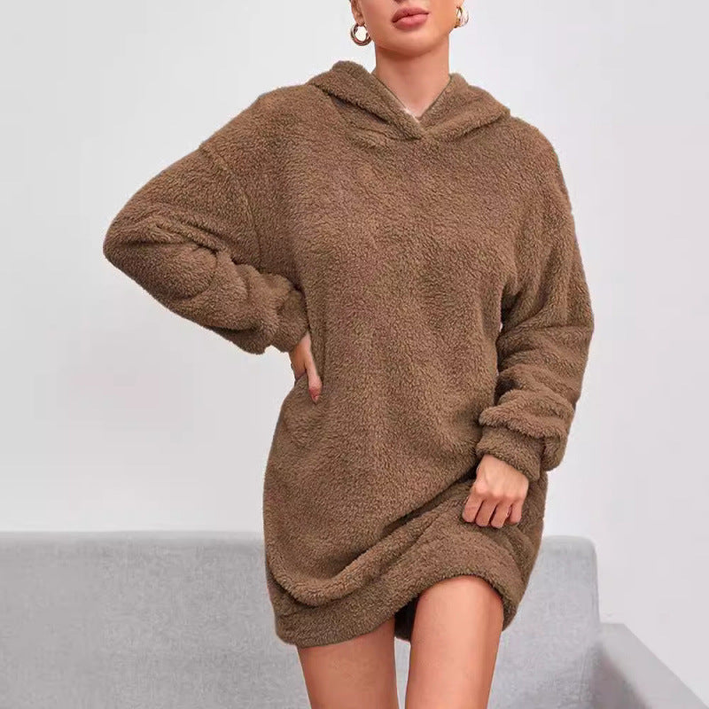 Oversized sweatshirtkjole til damer med hætte i blød fleece