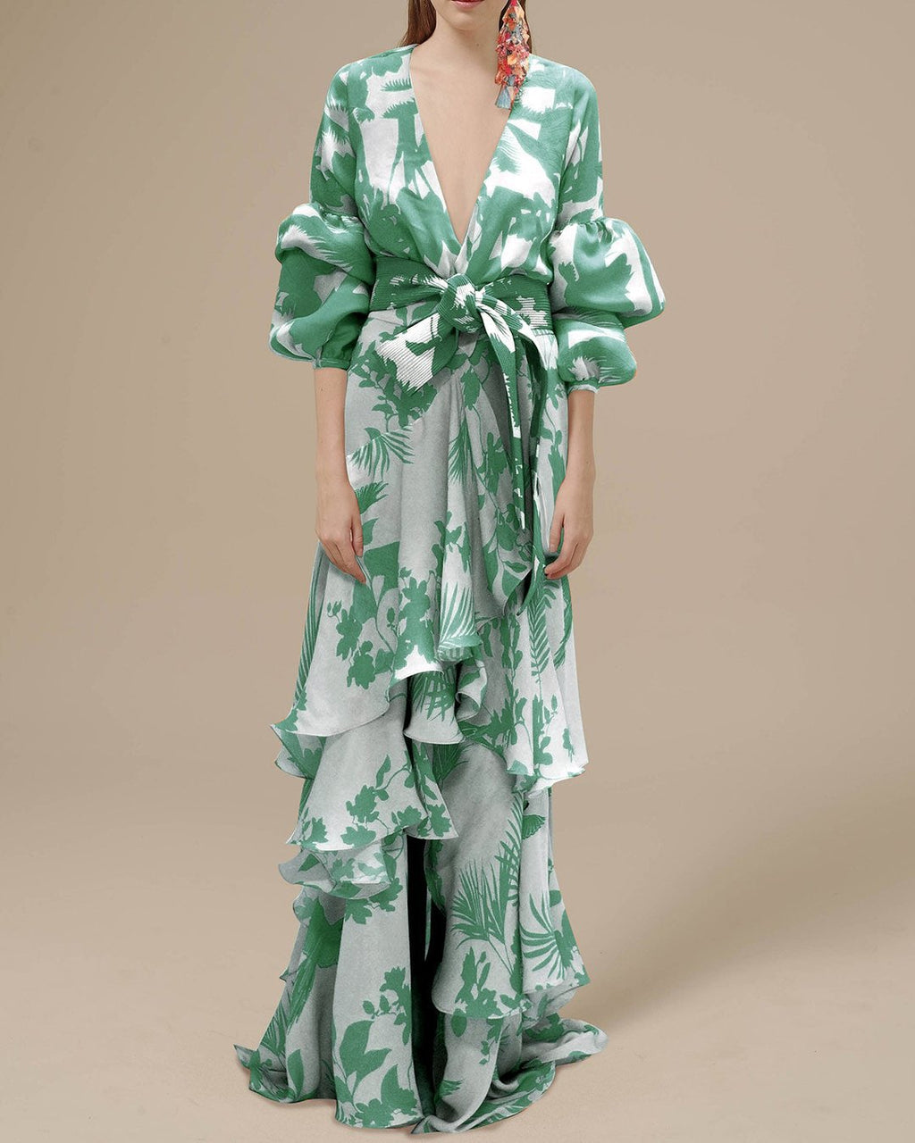 Abito maxi in chiffon stampato da donna – Fluido ed elegante