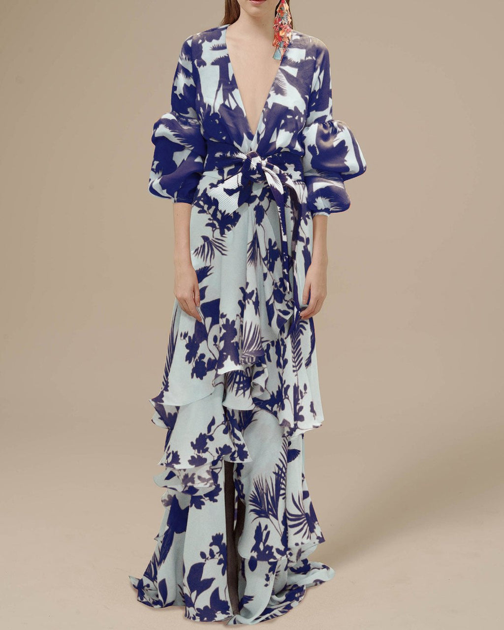 Abito maxi in chiffon stampato da donna – Fluido ed elegante
