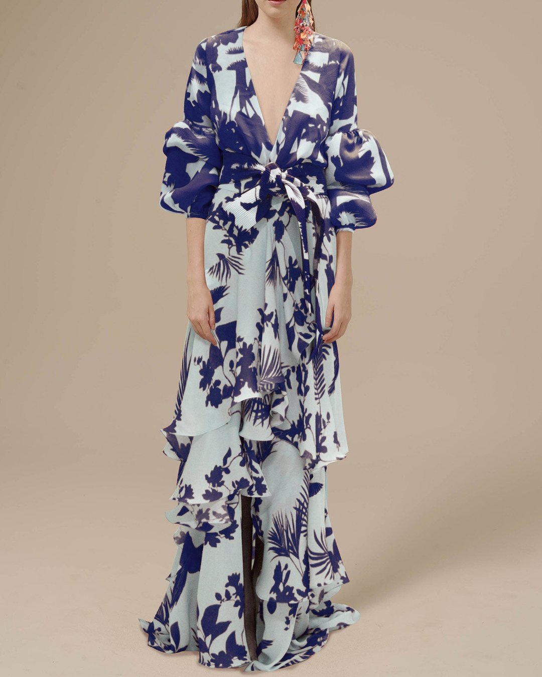 Abito maxi in chiffon stampato da donna – Fluido ed elegante