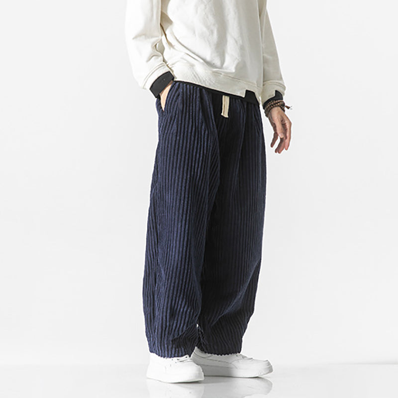 Pantaloni comodi in velluto a coste da uomo – Elastico in vita con tasche