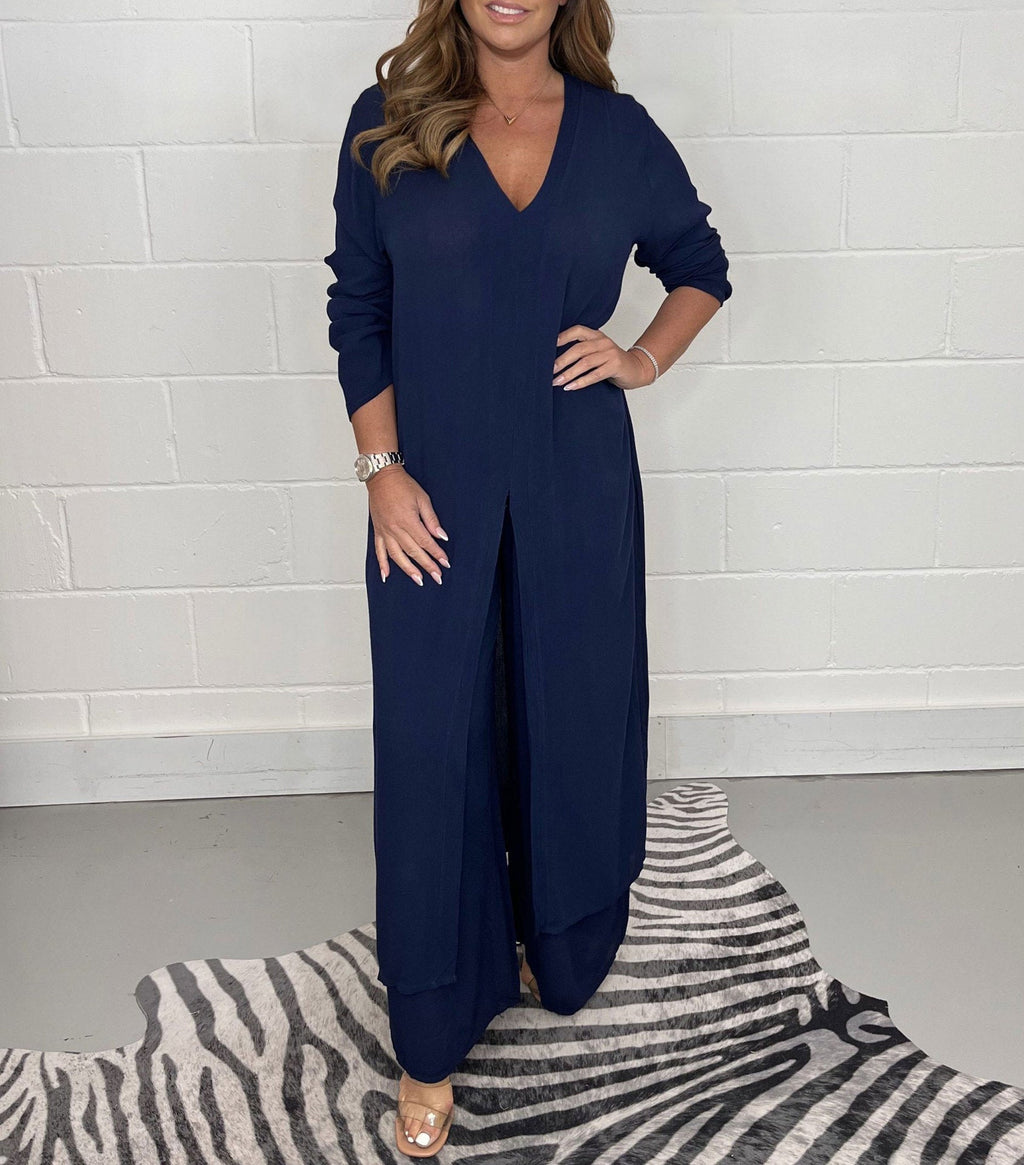Top lungo casual da donna in due pezzi e pantaloni casual