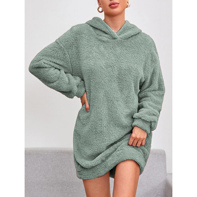 Oversized sweatshirtkjole til damer med hætte i blød fleece