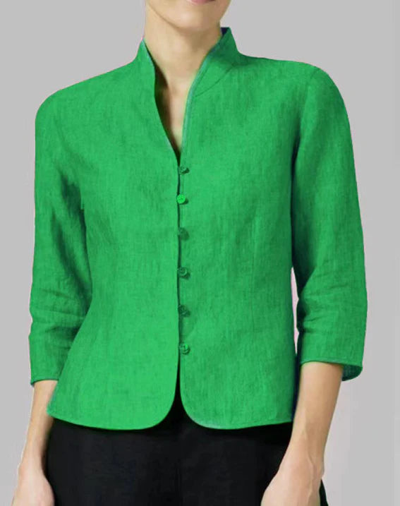 Camicetta vintage in cotone e lino da donna – Top casual a maniche lunghe