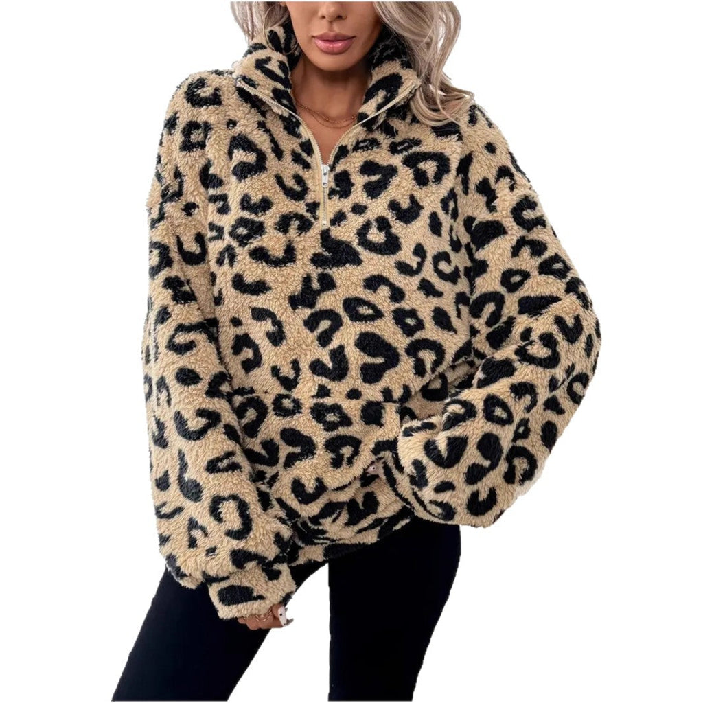 Maglione in pile da donna con stampa leopardata