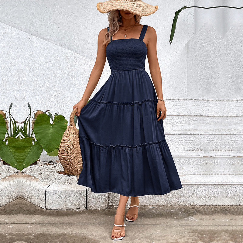 Abito estivo con balza vintage e schiena scoperta – Vestito fluido da donna
