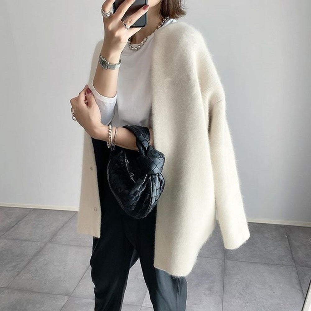 Elegante cardigan lungo con bottoni da donna – Comodo maglione girocollo