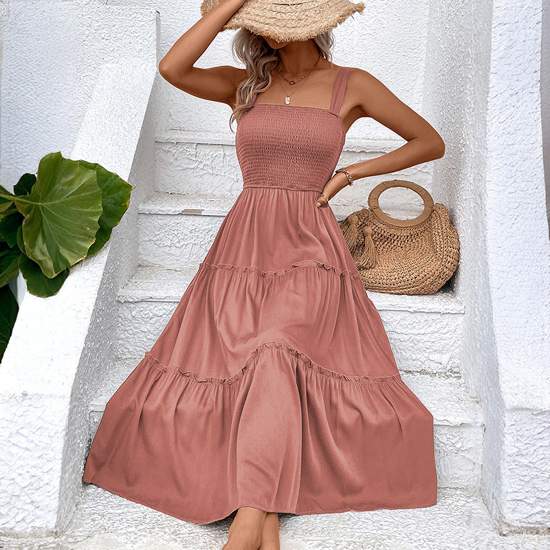 Abito estivo con balza vintage e schiena scoperta – Vestito fluido da donna
