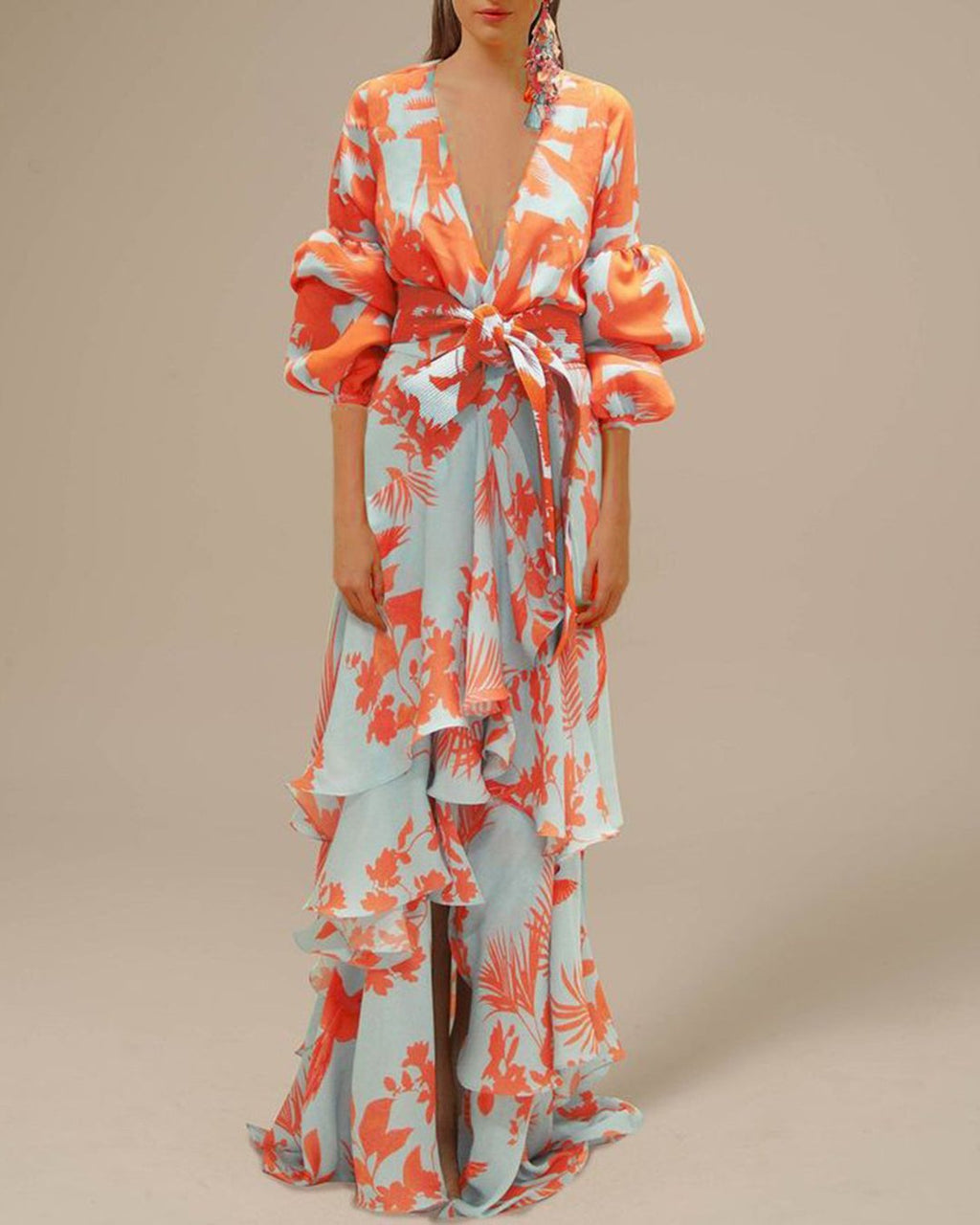 Abito maxi in chiffon stampato da donna – Fluido ed elegante