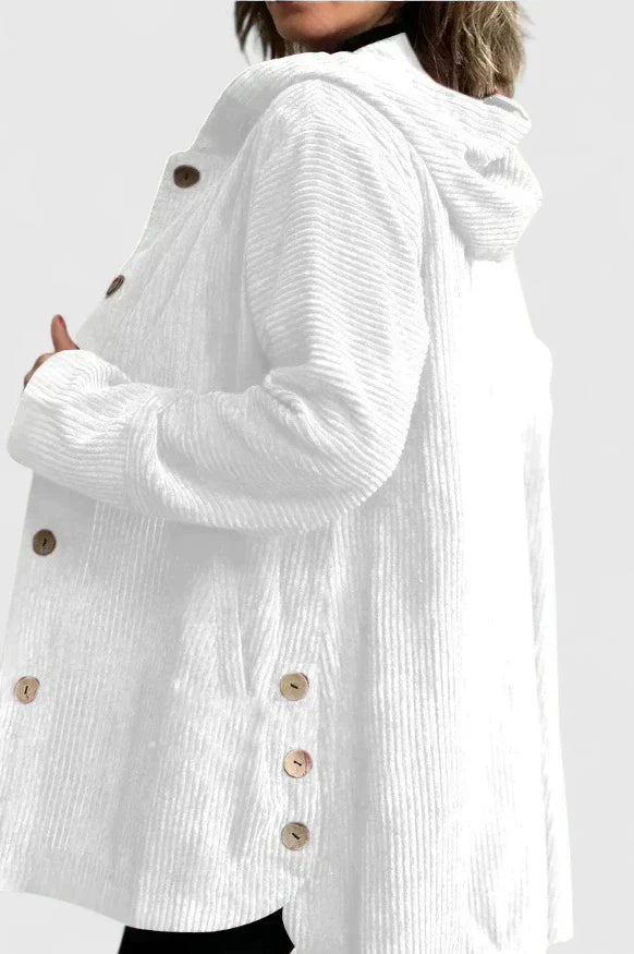 Giacca con cappuccio a coste da donna – Cappotto casual premium dalla vestibilità rilassata