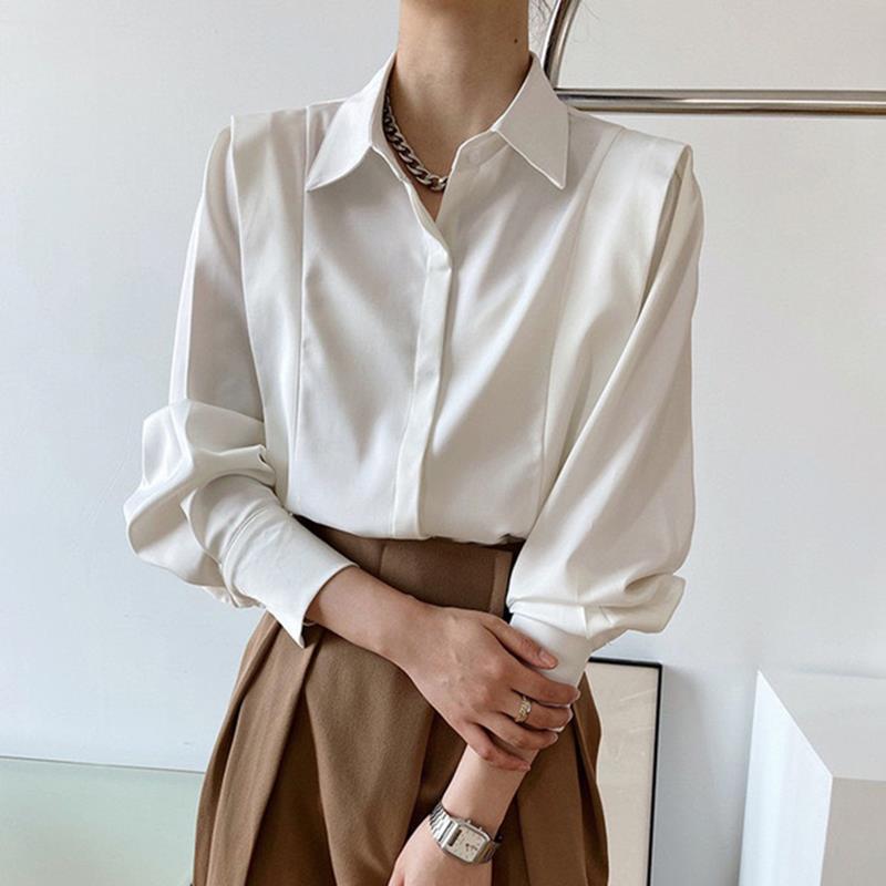 Camicia da donna in raso premium - Elegante camicia a maniche lunghe
