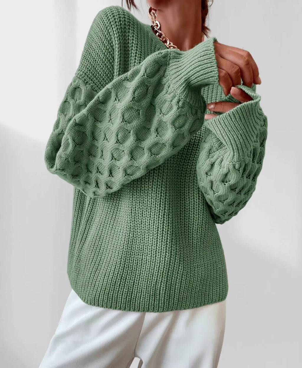 Maglione con maniche a lanterna da donna - maglione lavorato a maglia comodo e ampio per l'autunno
