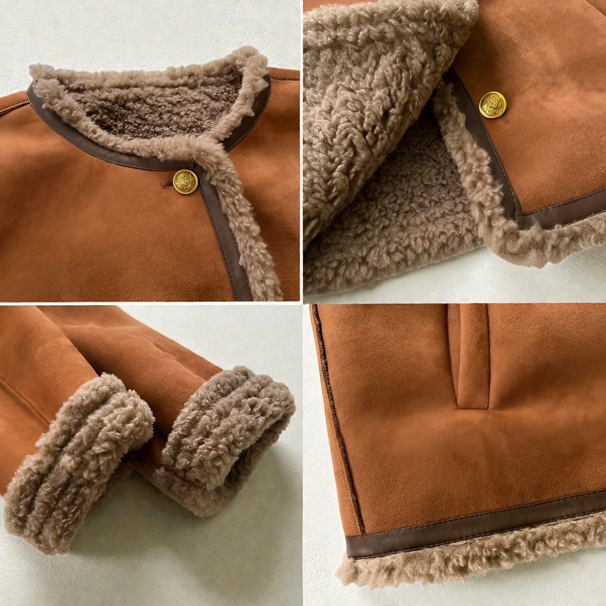 Giacca invernale da donna premium foderata in pile – Cappotto marrone spesso con collo rotondo