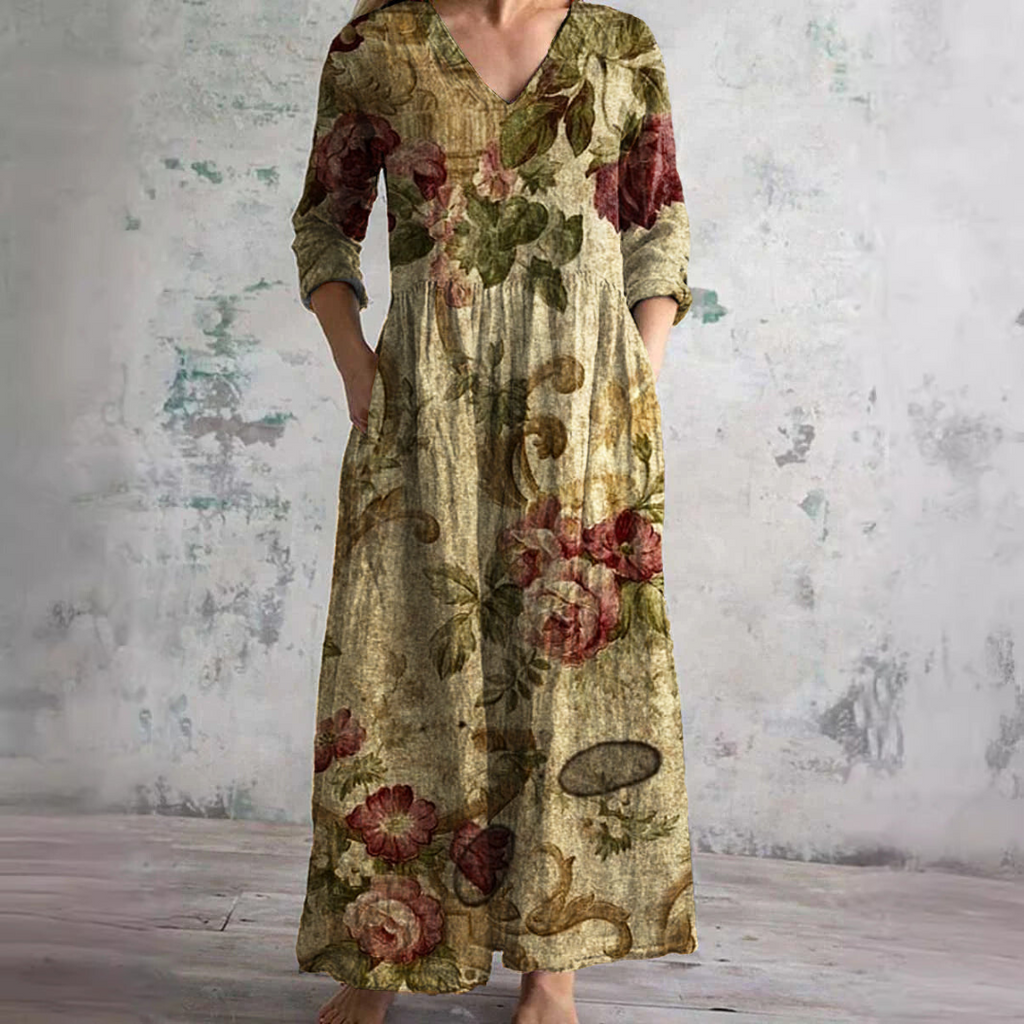 Abito lungo estivo da donna con scollo a V floreale - Abito lungo in stile boho