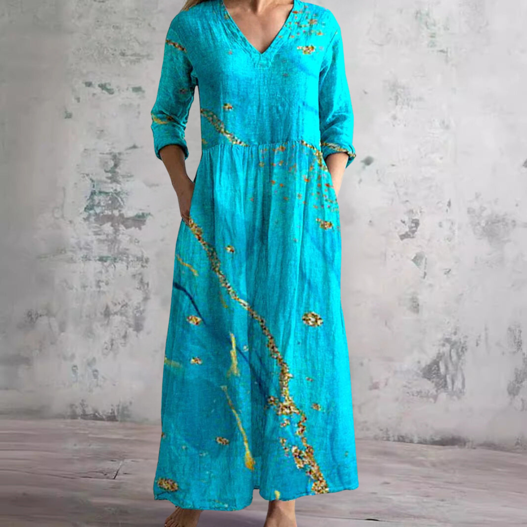 Abito lungo estivo da donna con scollo a V floreale - Abito lungo in stile boho