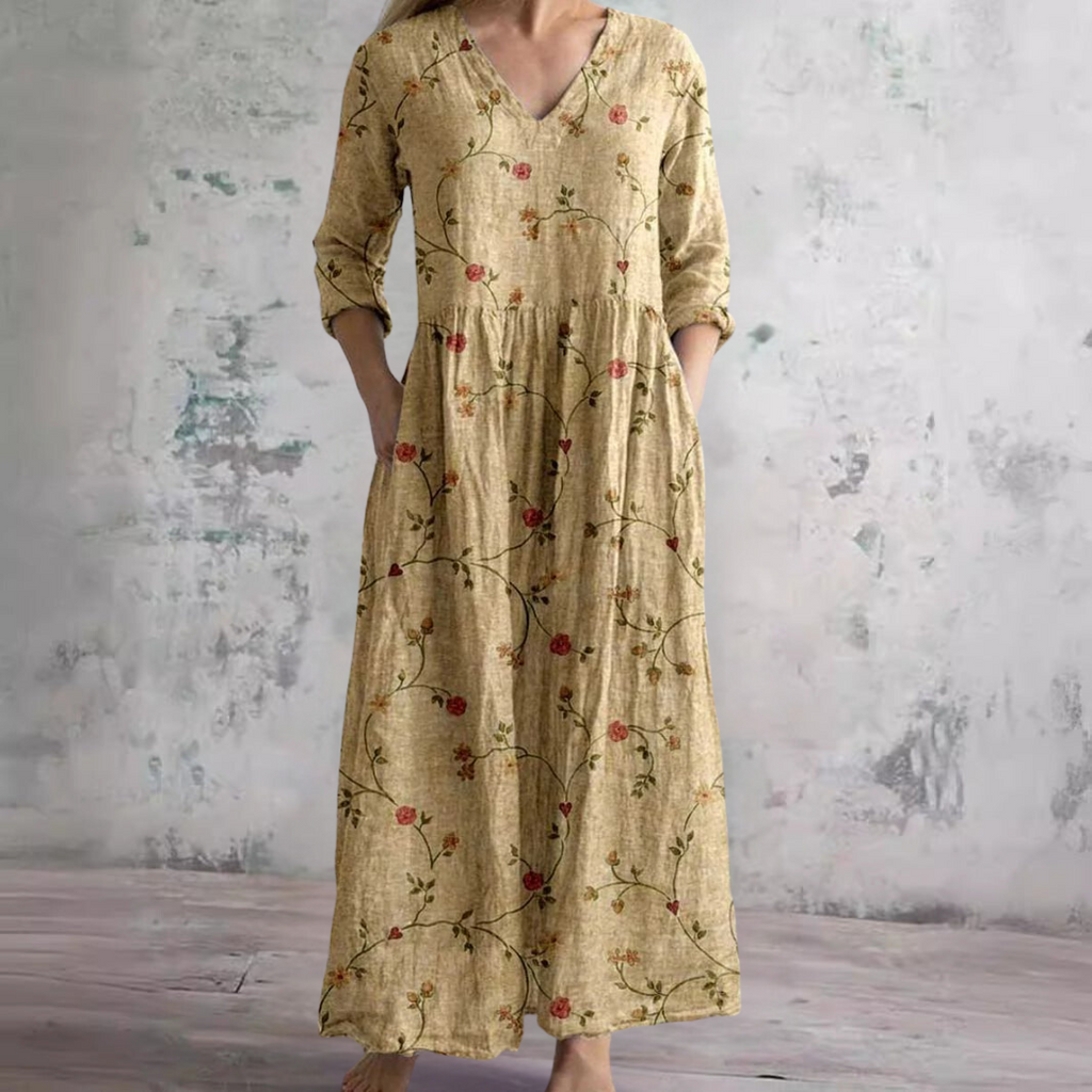 Abito lungo estivo da donna con scollo a V floreale - Abito lungo in stile boho